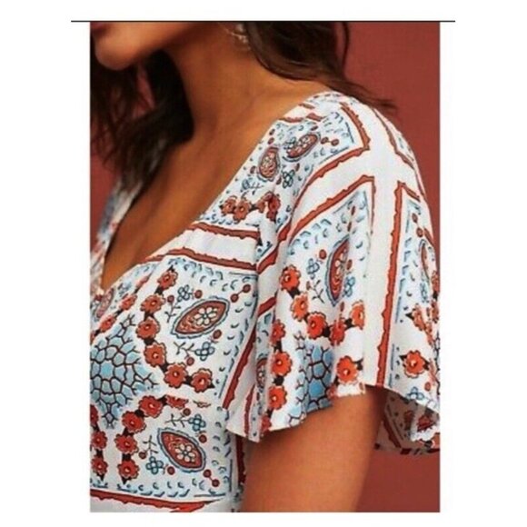 Anthropologie Maeve Dress Size 2 Praslin Button Front Print Flutter Sleeve - Picture 4 of 12